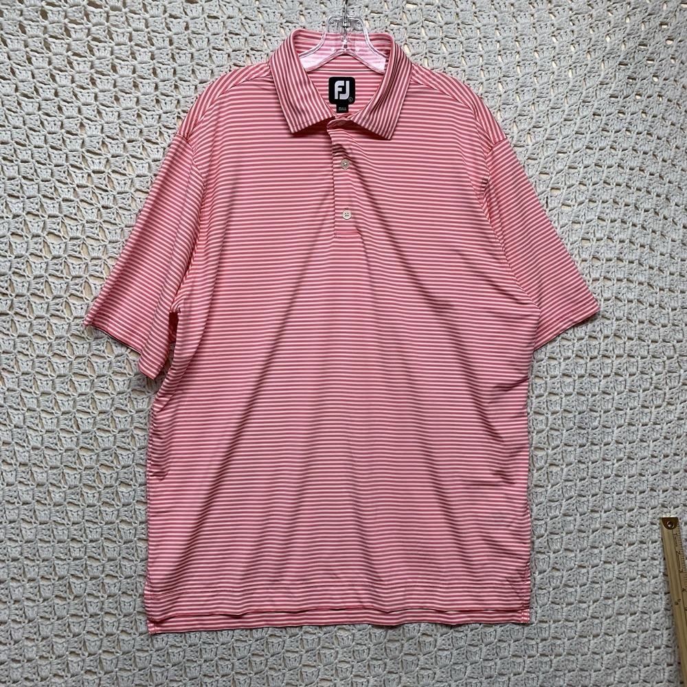 FootJoy FJ Golf Polo Shirt Mens Sz L Striped Pink Short Sleeve Performance - Picture 2 of 9